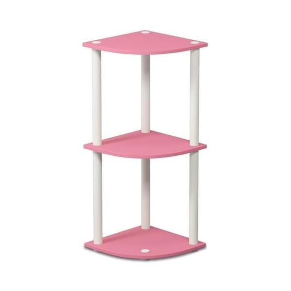 Furinno Furinno 12077PI-WH Turn-N-Tube 3-Tier Corner Display Rack Multipurpose Shelving Unit - Pink & White 12077PI/WH - main